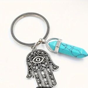 Not for saleEvil Eye & Hexagonal Stone Key Chain